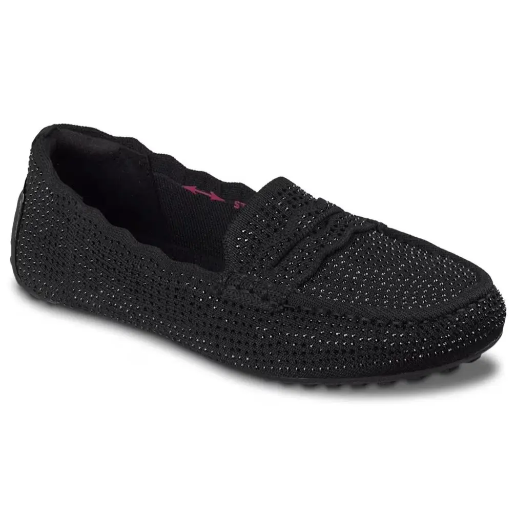 Womens Skechers Cleo Driver Regal Cutie Loafer Black Knit Shoes