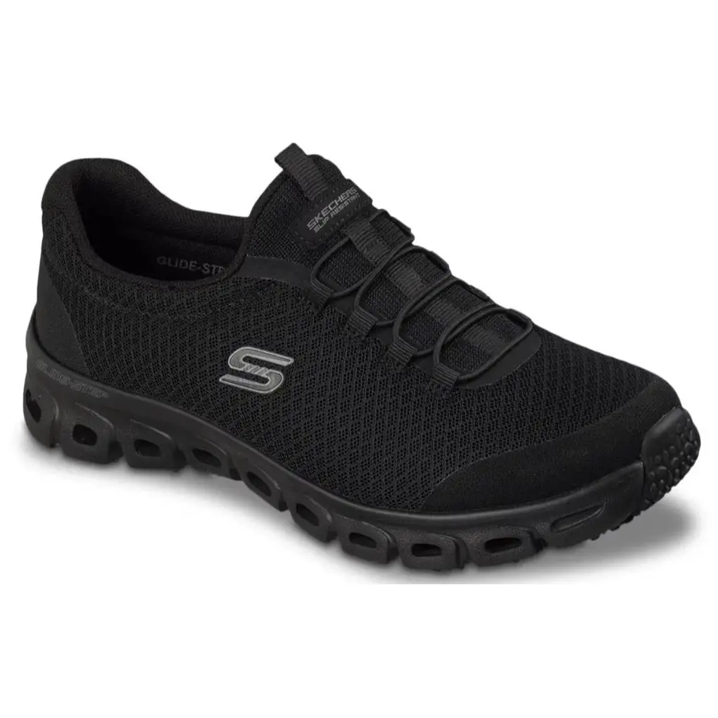 Womens Skechers Glide Step Work Slip ON Sneaker Black Mesh Shoes