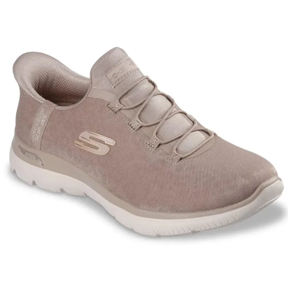 Womens Skechers Hands Free Slip Ins Arch Fit Summits Luxe Taupe Mesh Shoes