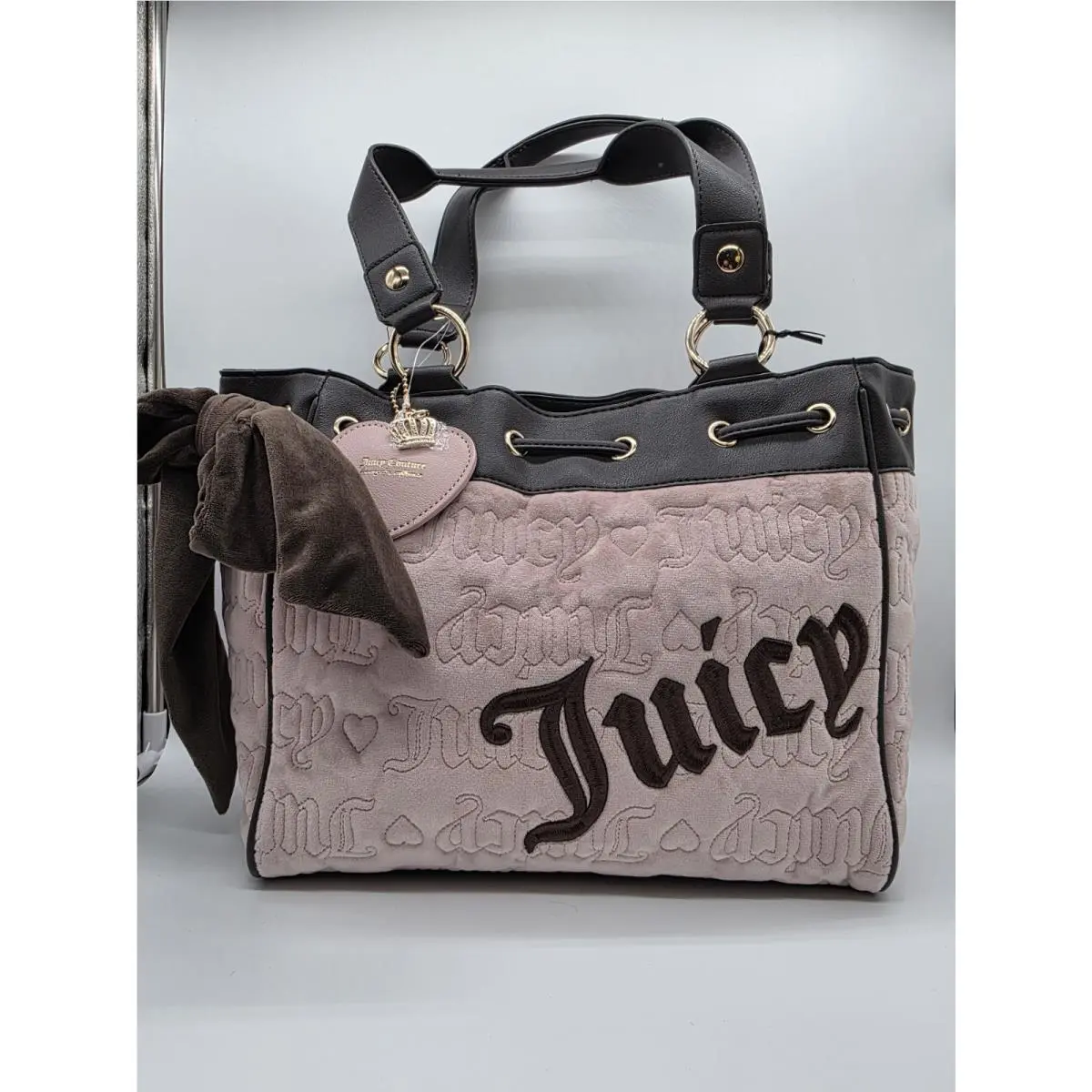 Shoulder Bag Dusty Blush Velvet Bow Heart Charm Embroidered by Juicy Couture