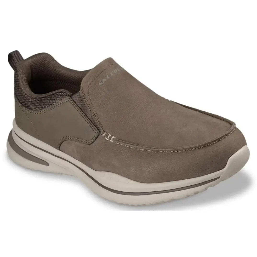 Mens Skechers Relaxed Fit Norlan Ivo Dark Khaki Leather Shoes