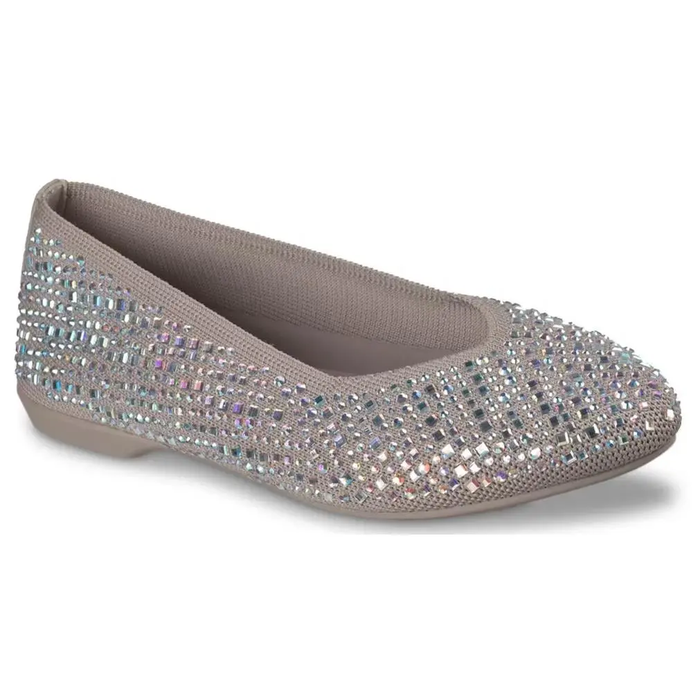 Womens Skechers Cleo Style Rare Glow Flat Taupe Knit Shoes