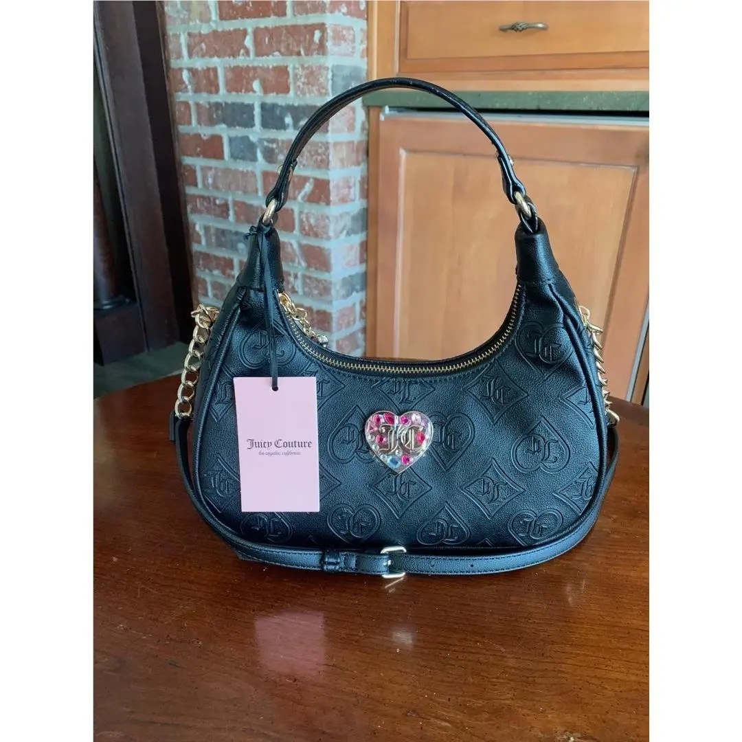 Black Liquorice Glitzed Out Hobo Crossbody Bag Purse by Juicy Couture