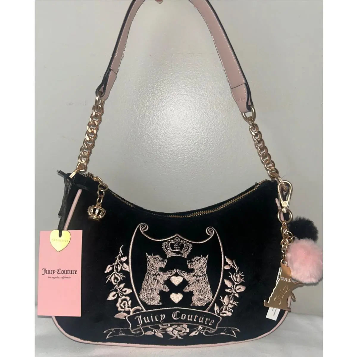 Velour Love Chapter Shoulder Bag in Black/pink by Juicy Couture