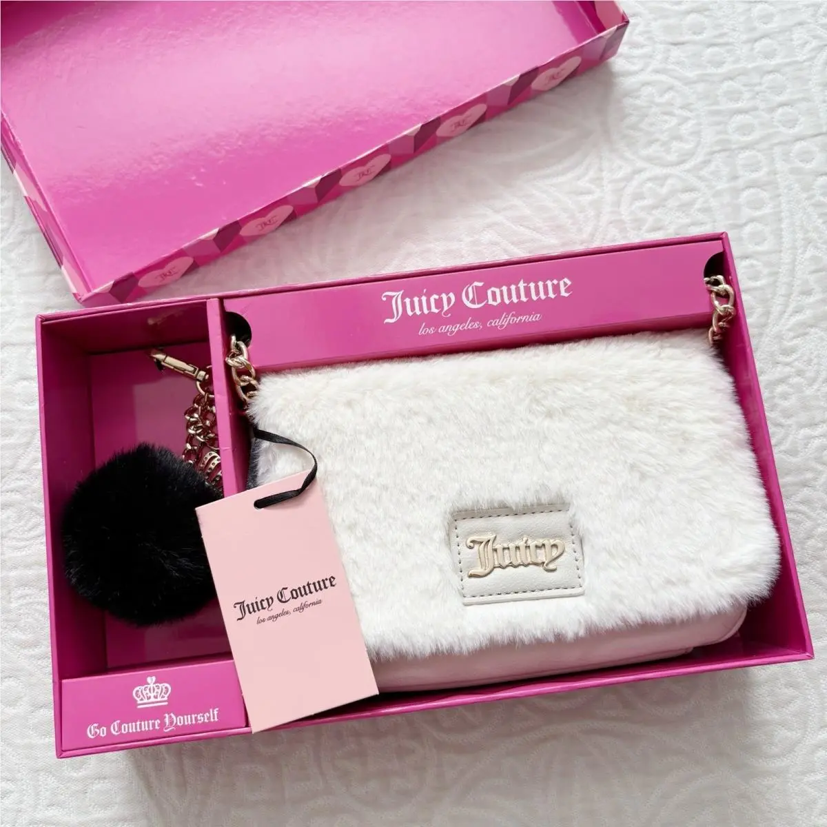Angel Cream Flap Crossbody Bag Pom Pom Gift Set by Juicy Couture