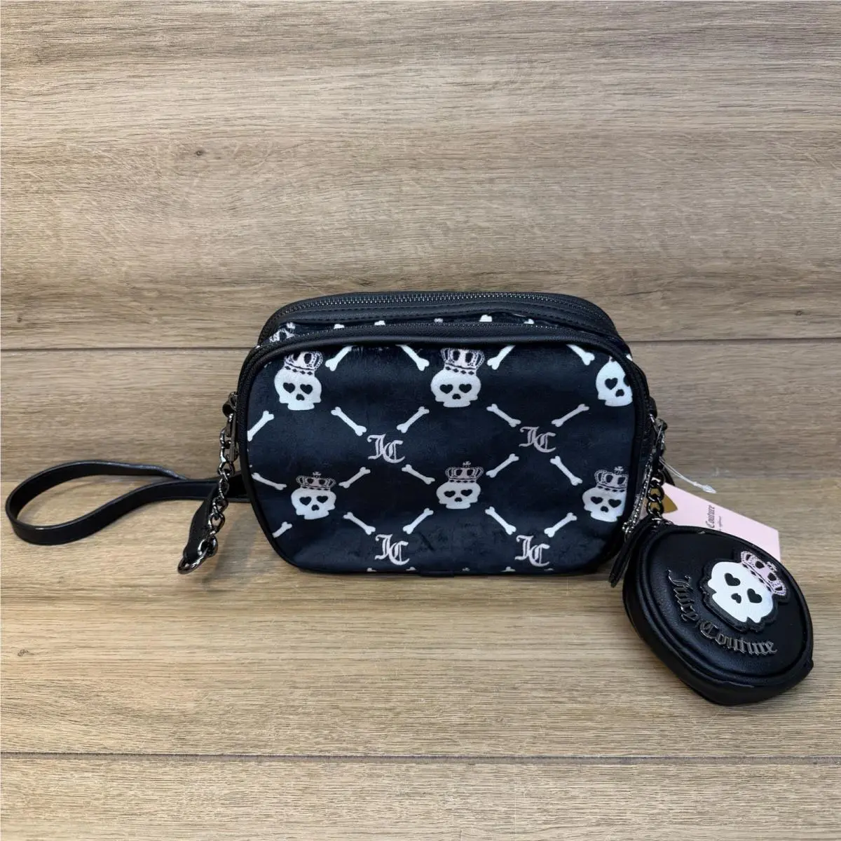 Haunted Couture Black Velour Camera Crossbody Skull Bag by Juicy Couture