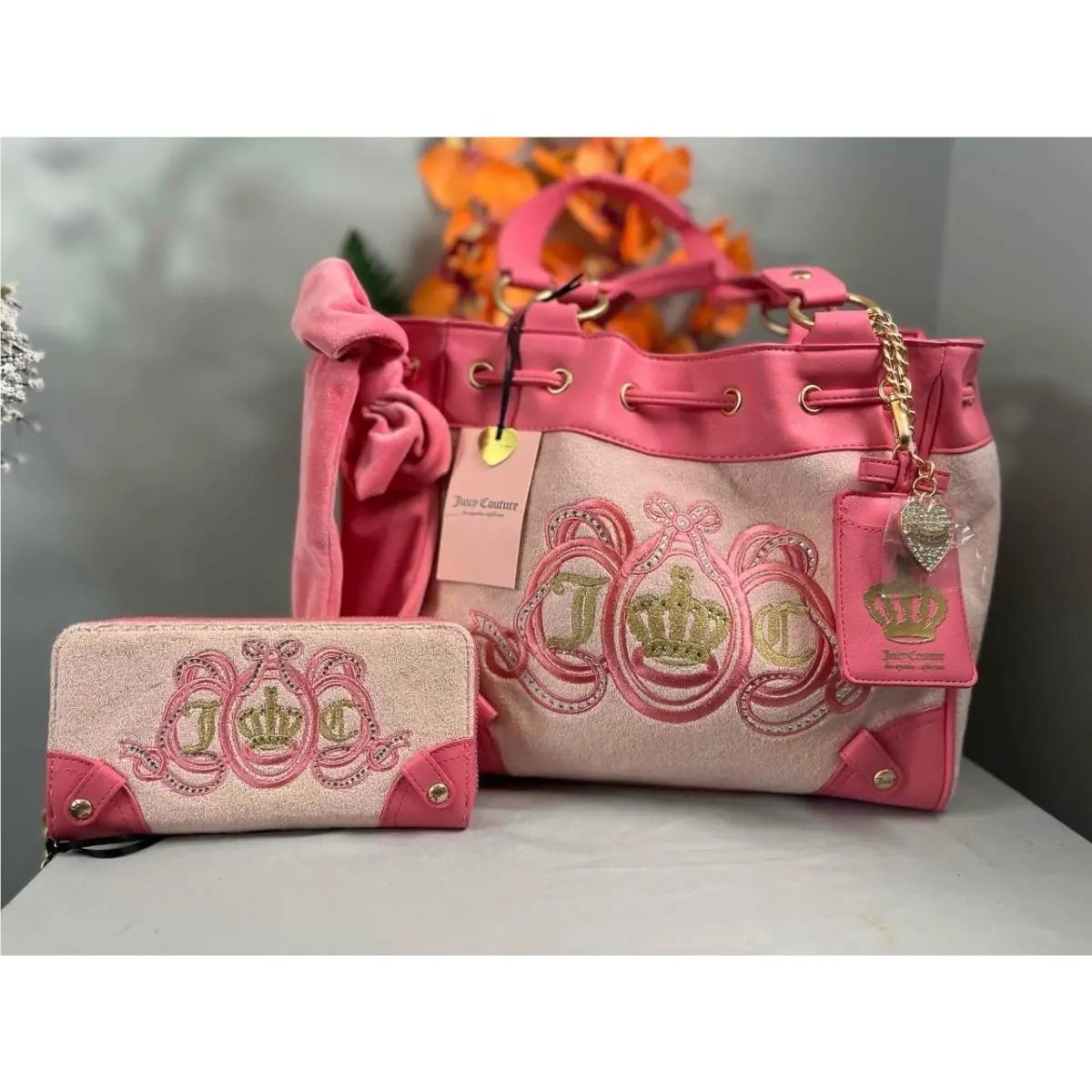 Juicy Lovers Club Pink Fabric Daydreamer Shoulder Bag + Wallet by Juicy Couture