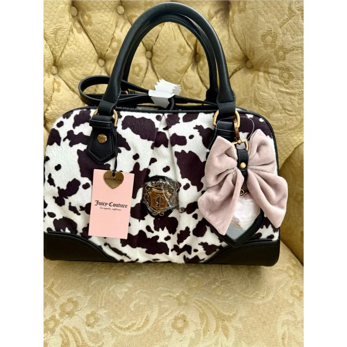 Cow Print Satchel Bag with Charm Strap by Juicy Couture