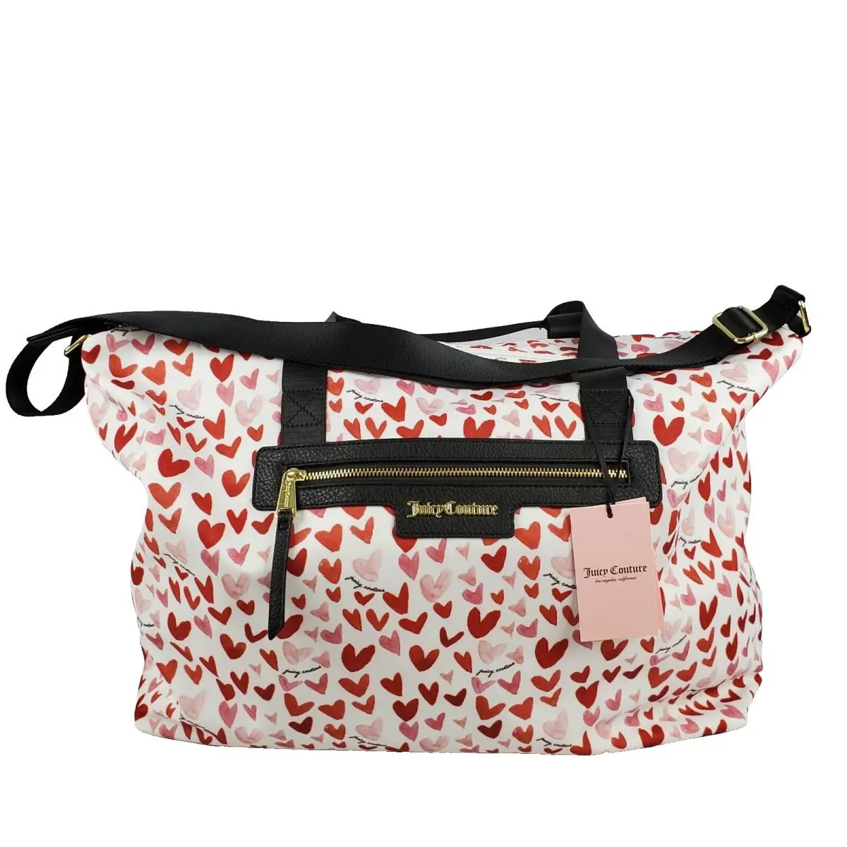 Nylon Weekender Travel Duffel Bag Watercolor Heart Red White Pink by Juicy Couture