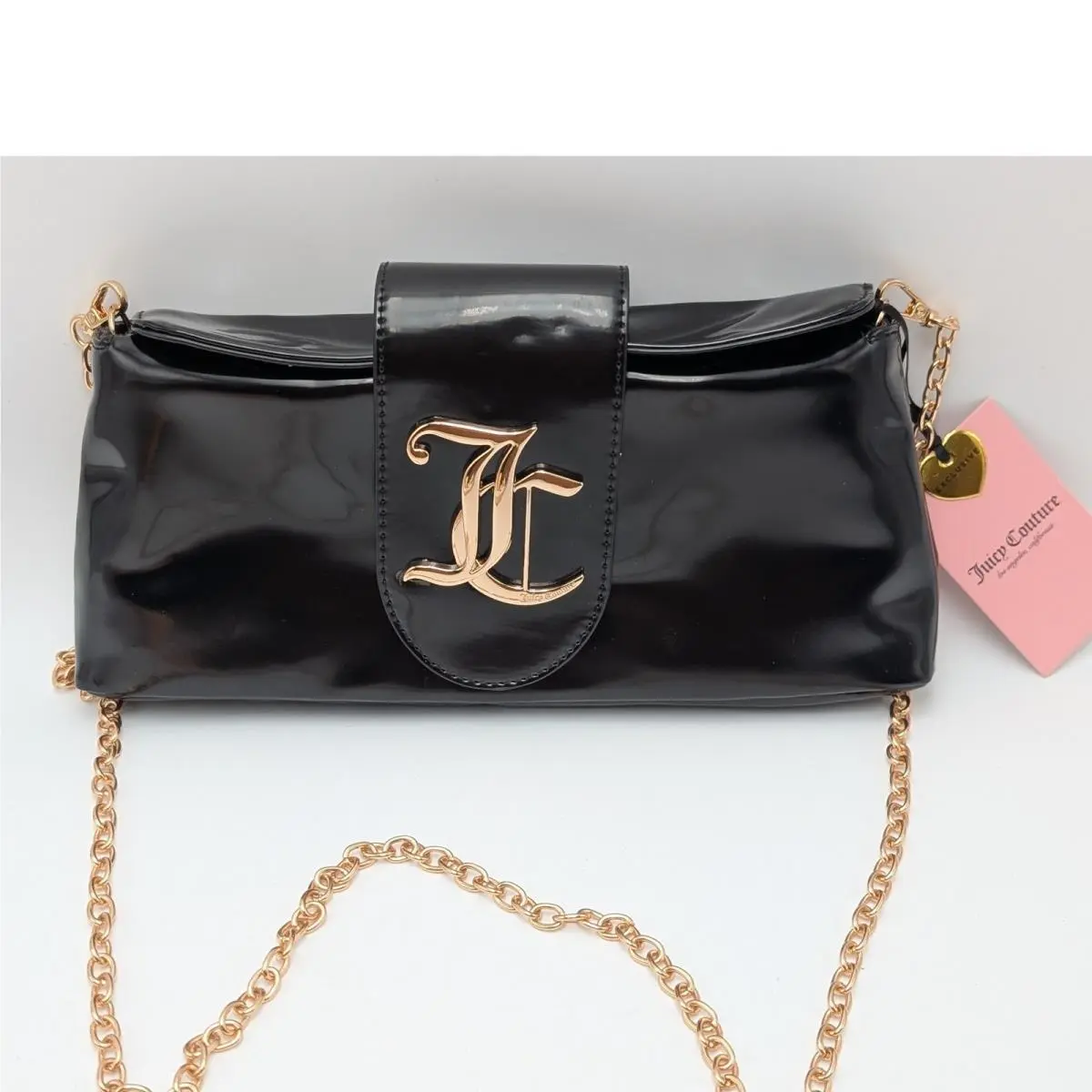 Clutch Women OS Black Overstated Patent Leather Gold Monogram Bag by Juicy Couture