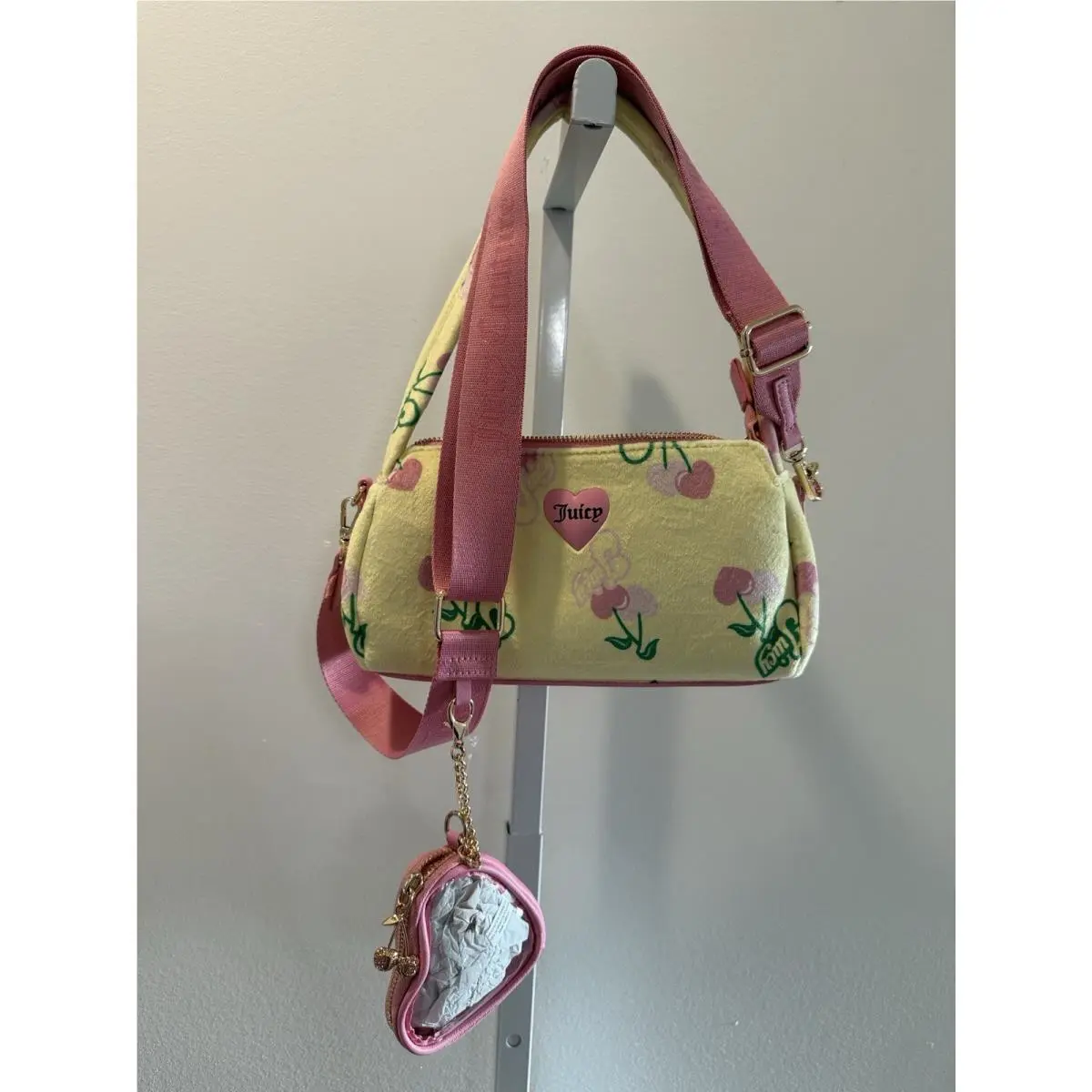 Retro Y2K Cherry Gelato Shoulder Bag - Yellow Pink Bag Charm by Juicy Couture