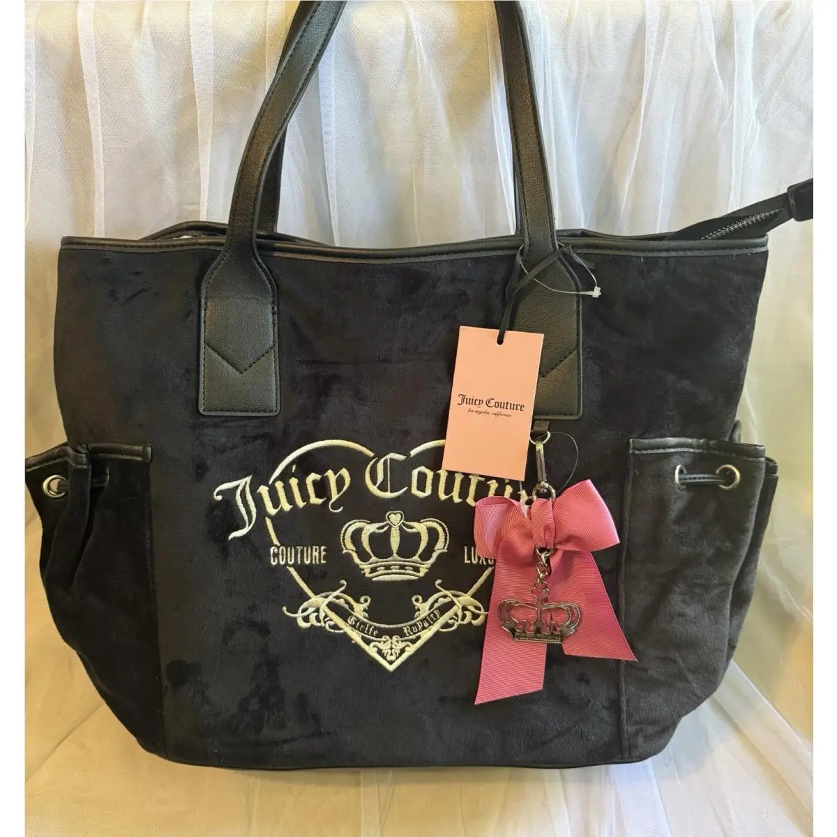 Ex Large Tote Bag Black W/pink Bow by Juicy Couture