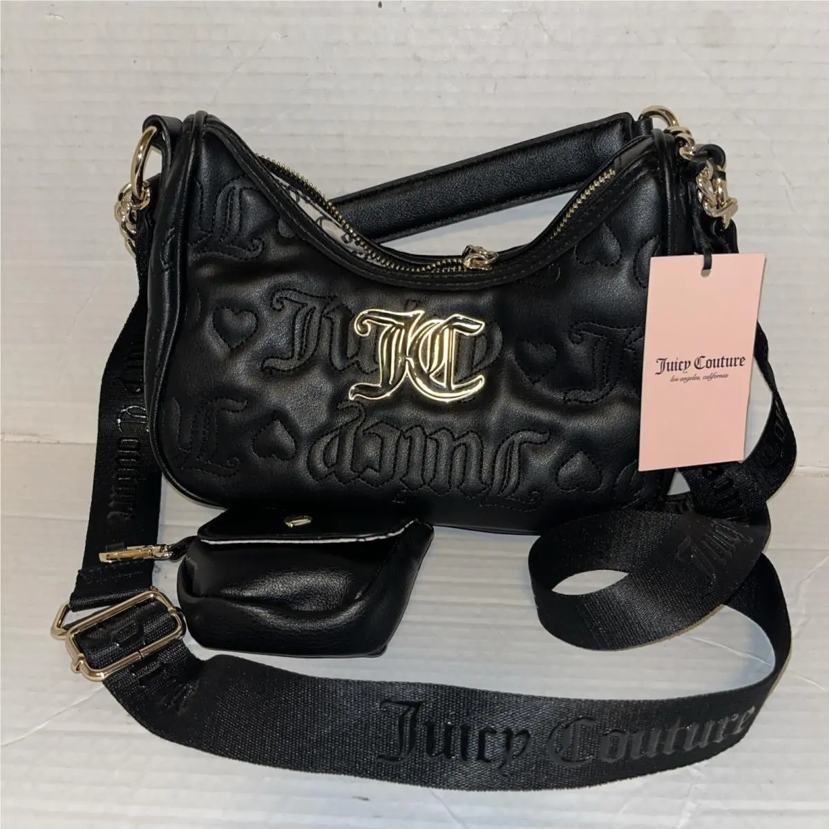 Y2K Juicy By  Hobo Bag Black League Style Quilted Velour by Juicy Couture