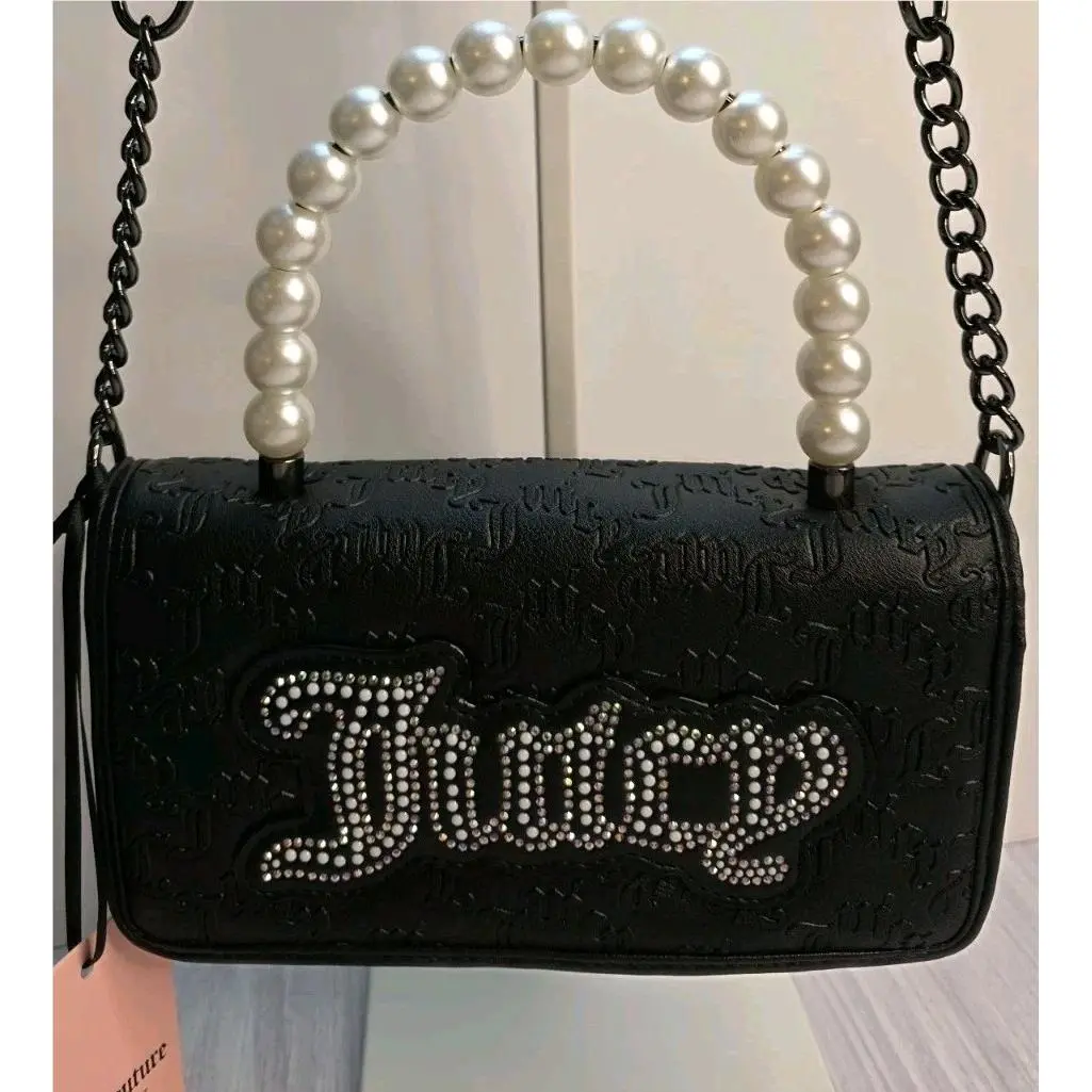 String Of Pearls Shoulder Bag - Embossed Liquorice Black Snap by Juicy Couture