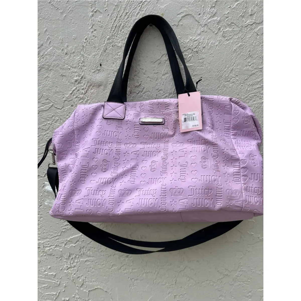 Embossed Logo Duffle Bag Purple Orchid Lilac Weekender Travel by Juicy Couture