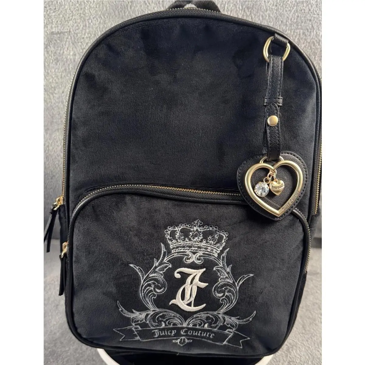 Black Liquorice Velour Backpack Heart Charm Need More Juicy Bag by Juicy Couture