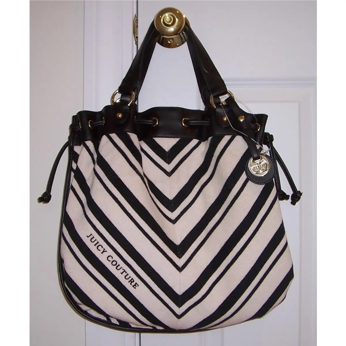 Juicy Couture Medium Free Style Terry Tote Bag White/black Stripe YHRUS938