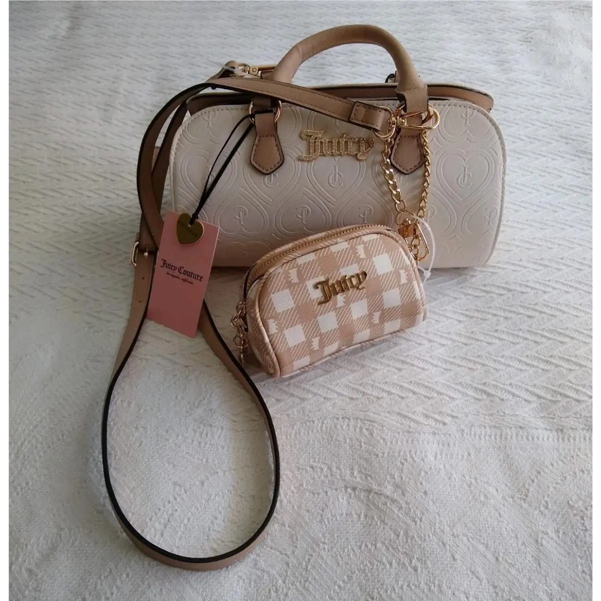 Spark Satchel Crossbody Strap + Mini Makeup Bag Heart Charms by Juicy Couture
