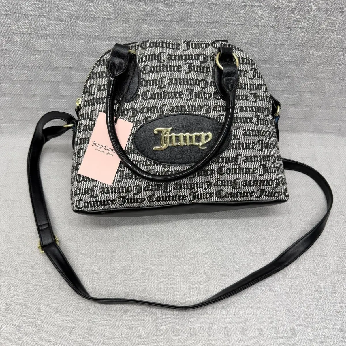 Satchel Bag Womens Black Monogram Canvas Gold Hardware by Juicy Couture