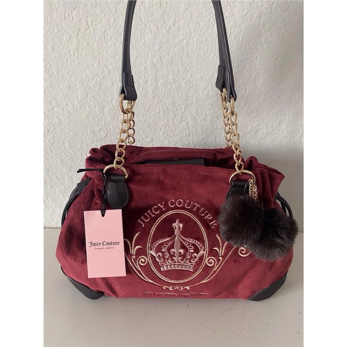 Magnifique Satchel Bag Purse W/pom Pom Charm Cranberry Juice by Juicy Couture