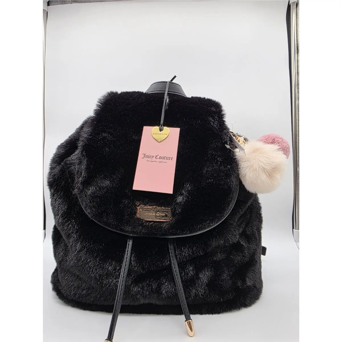 Dreamy Divas Black Fur Backpack with Gold Accents by Juicy Couture