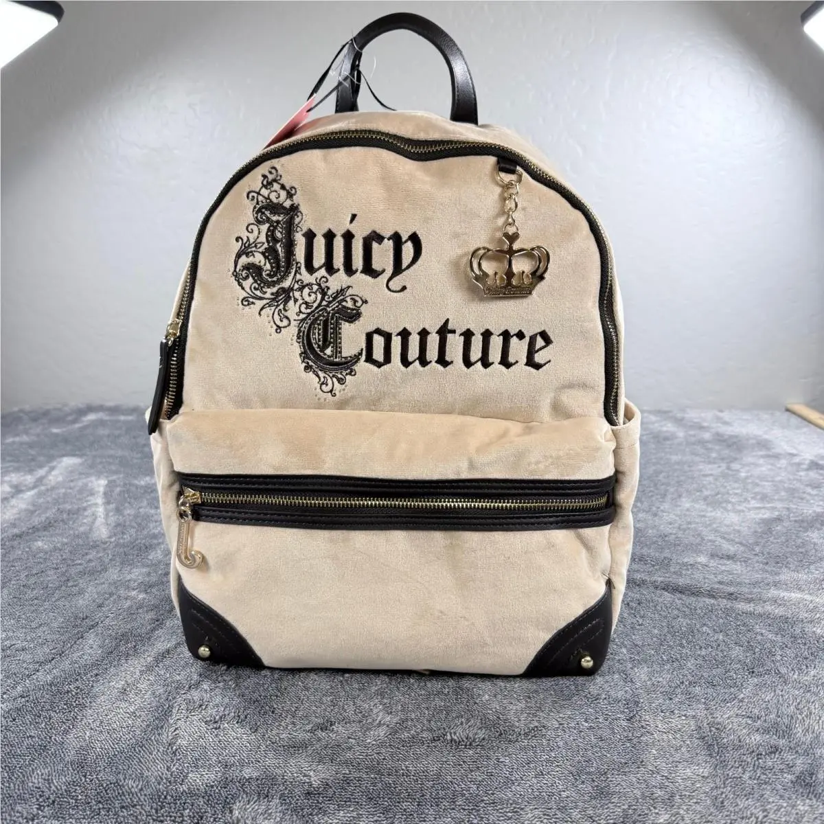 Renaissance Backpack Buff Beige Velour Gothic Logo by Juicy Couture