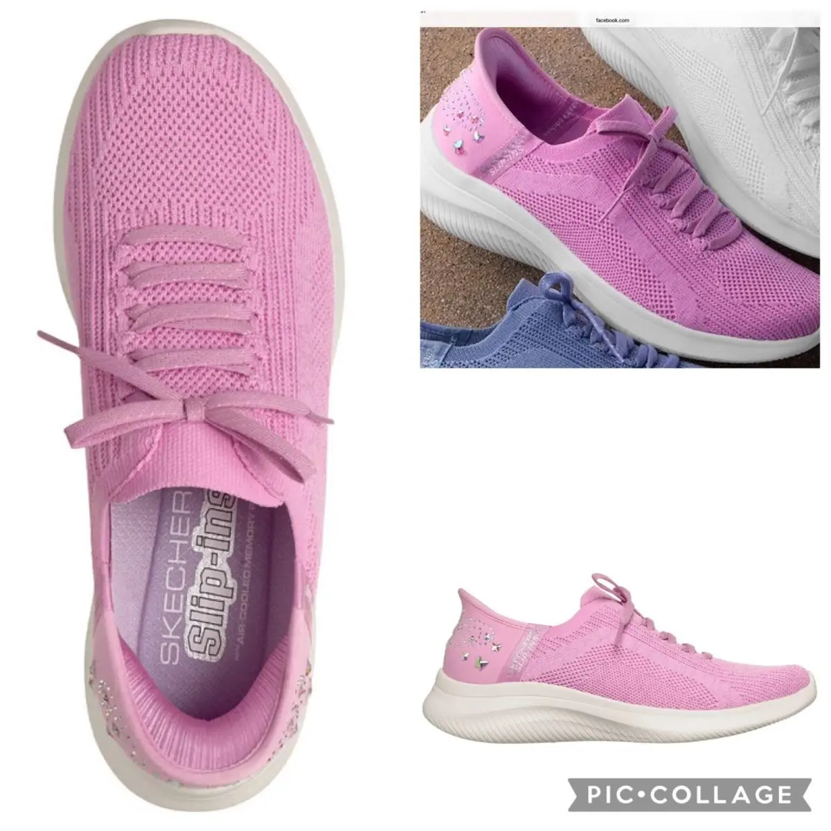 Skechers Slip-ins Ultra Flex Knit Sneakers Gemstone Glow Pink Crystals 8.5