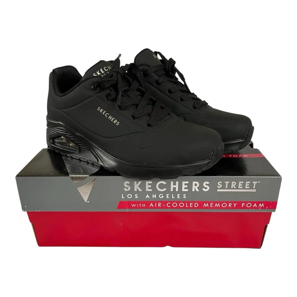 Skechers Women`s Uno Stand On Air Lace Up Shoes Size 9 Black 73690