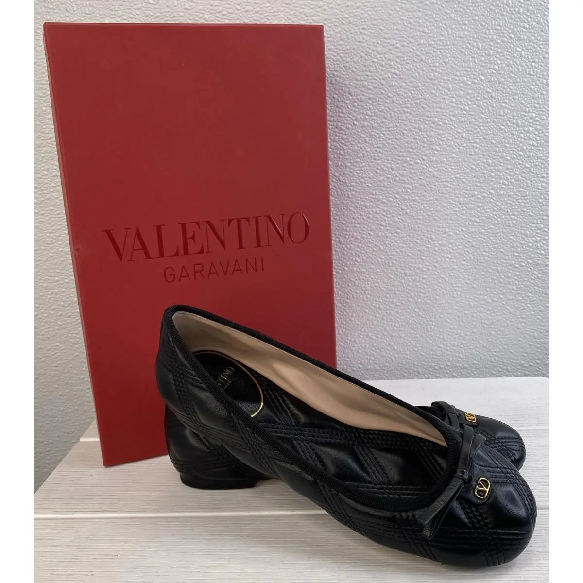 Garavani Quiltie Ballerinas 67 Womens US6 EU36 Black Nappa Leather by Valentino