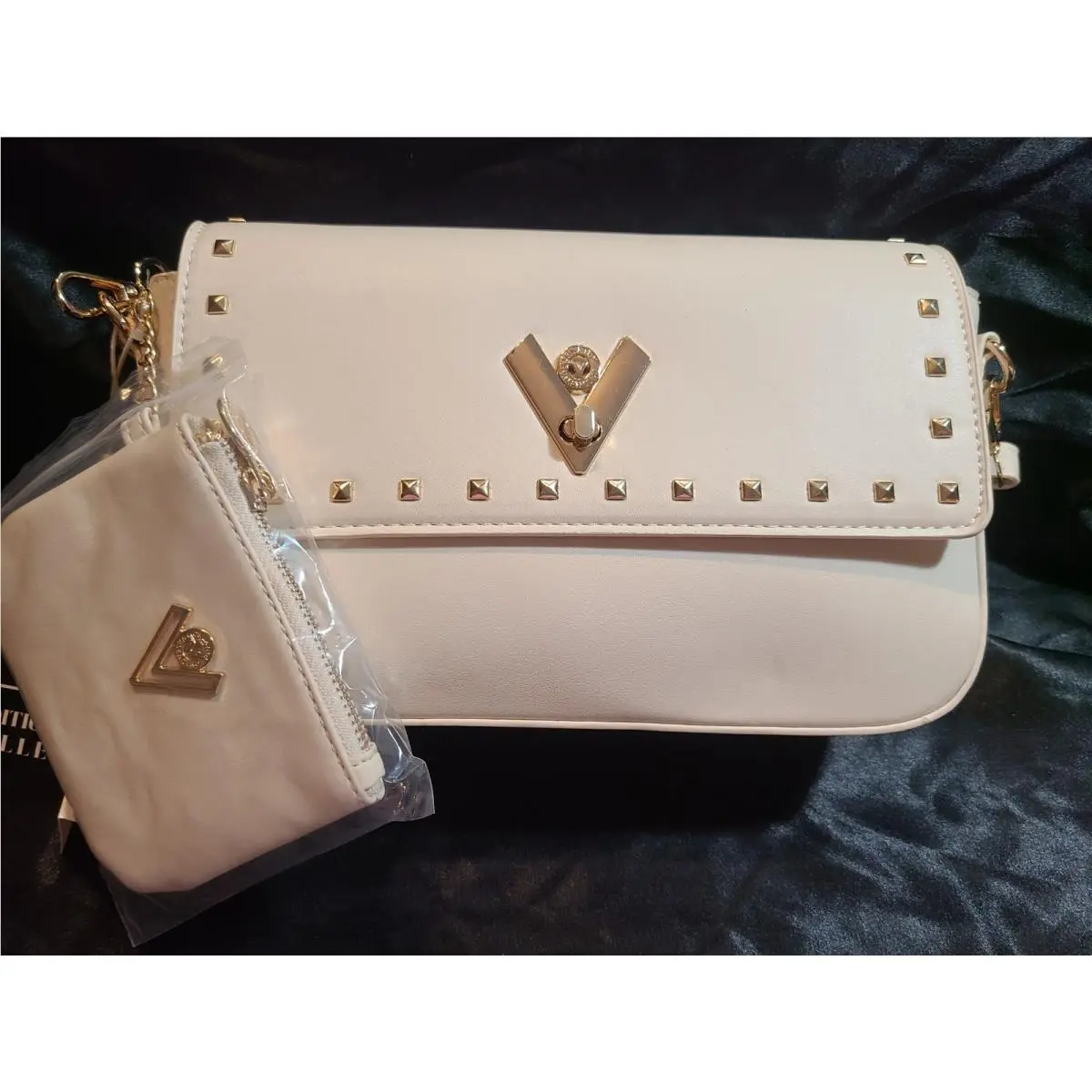 Orlandi Bone with Gold Studs Handbag with Coin Purse V2106S by Valentino