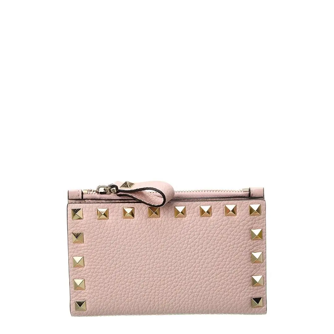 Rockstud Grainy Leather Card Case Women`s Pink by Valentino