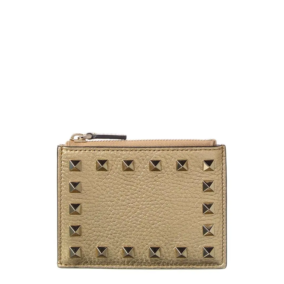 Rockstud Grainy Leather Card Holder Women`s Gold Ns by Valentino