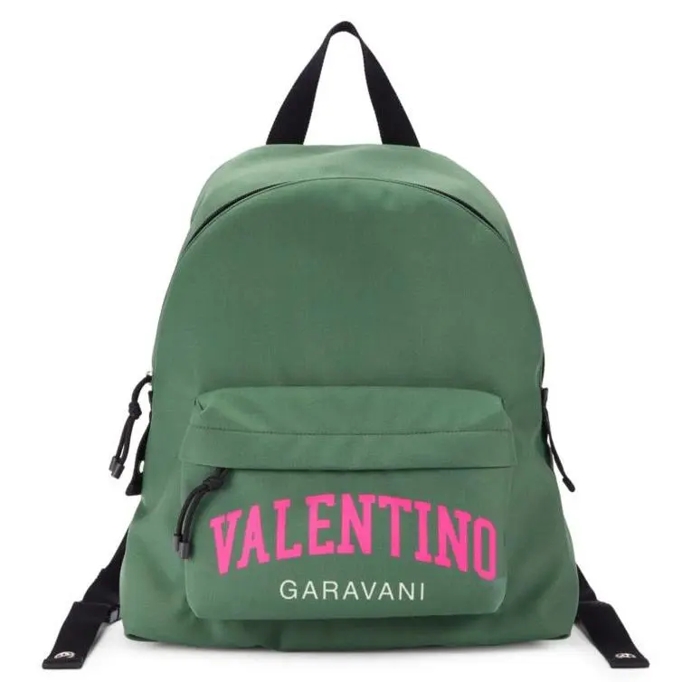 Garavani Logo Backpack Green W Pink Letters by Valentino