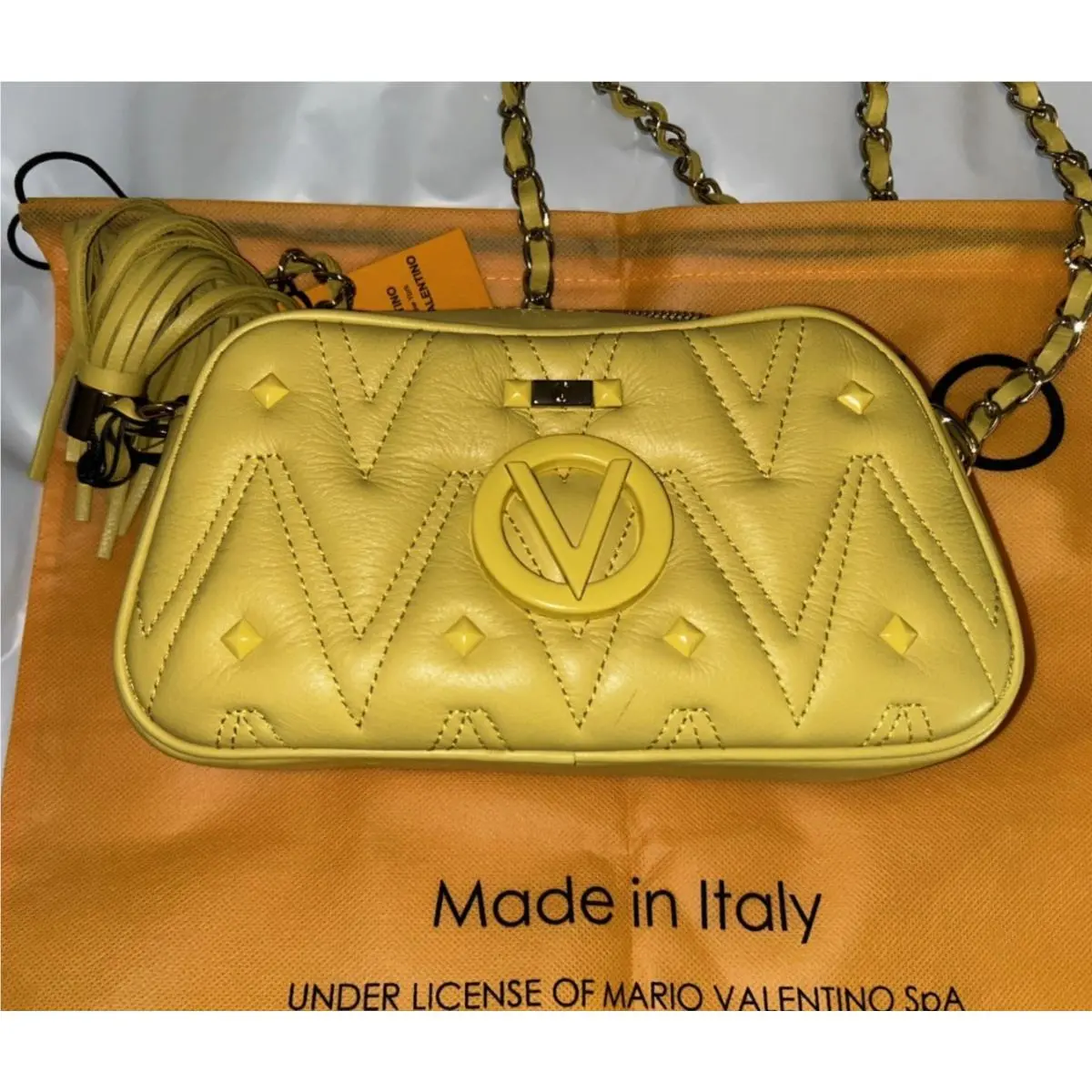 by Mario  Studded Bella Crossbody Bag Yellow Silver by Valentino