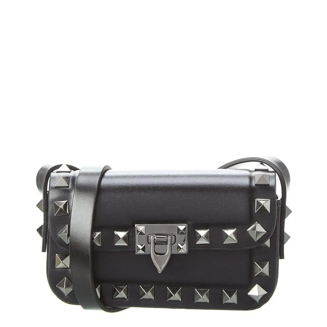 Rockstud Mini Leather Shoulder Bag Women`s Black by Valentino