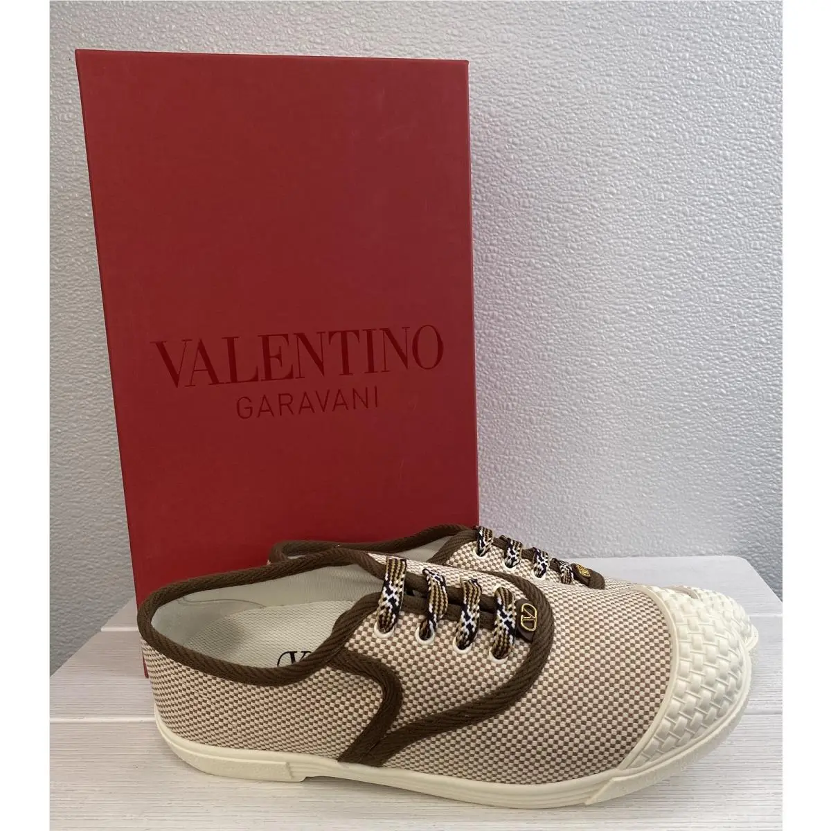 Garavani Bay Bay Sneakers Women US5.5 EU35.5 Brown Canvas Casual Shoes by Valentino