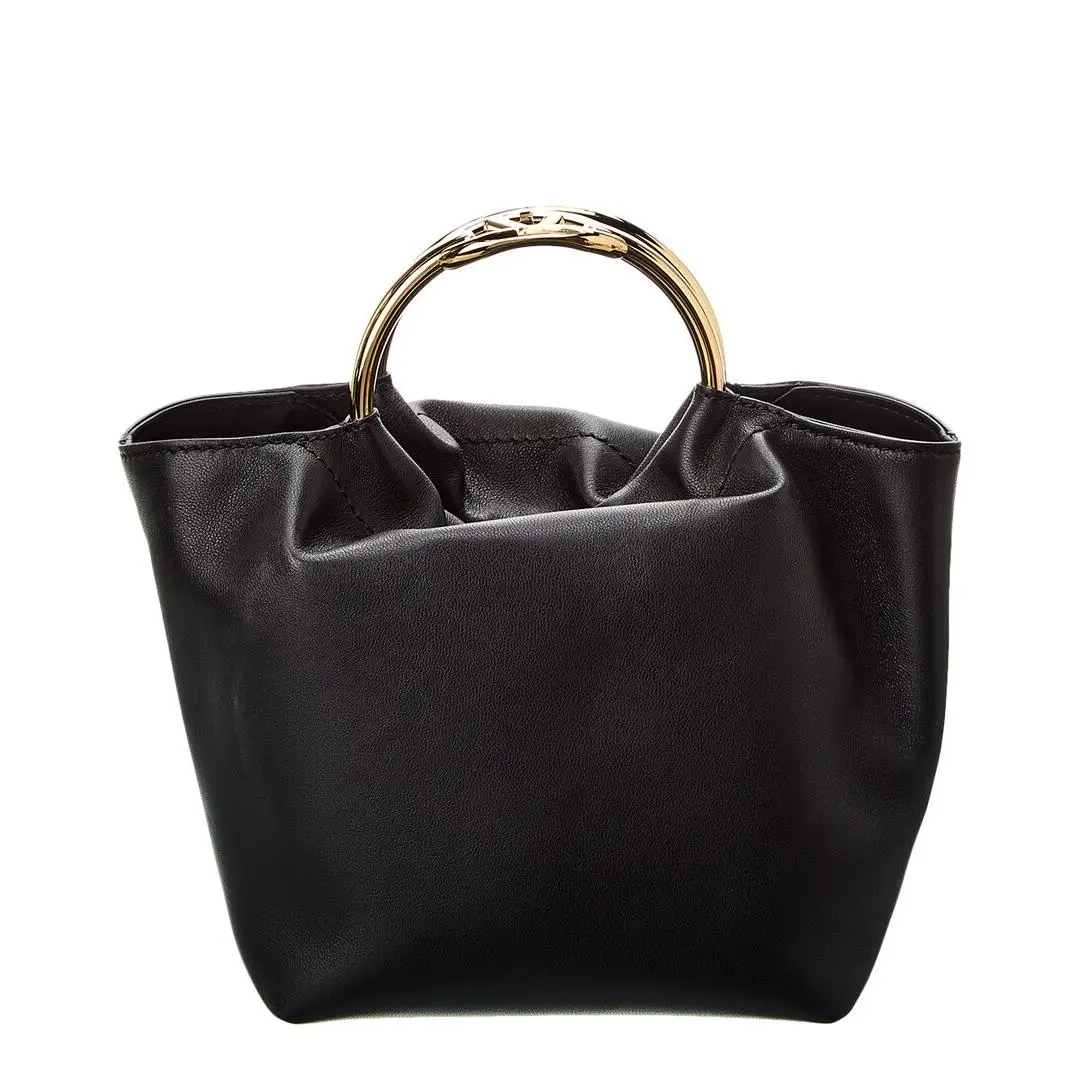 Valentino Vlogo Leather Bucket Bag Women`s Black - Exterior: Black