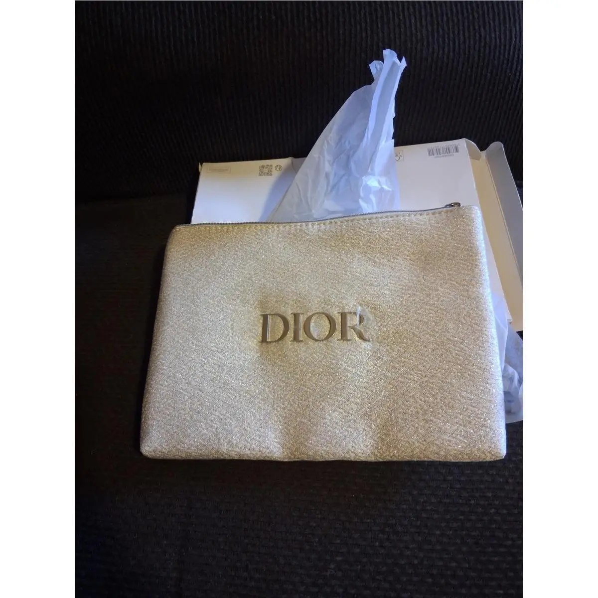 Dior Parfums Gold Shimmer Trousse Pouch Cosmetic Bag Star Zipper Pull