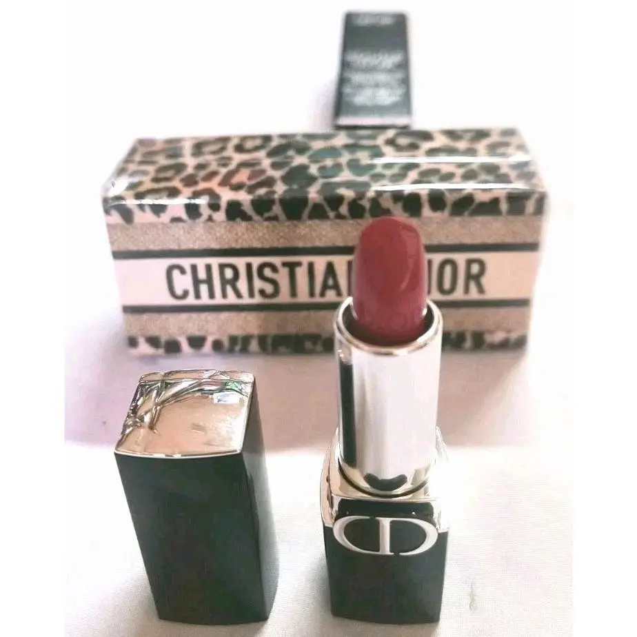 Set - Christian Dior Leopard Lipstick Case Red Rouge Satin Mini Lipstick 999