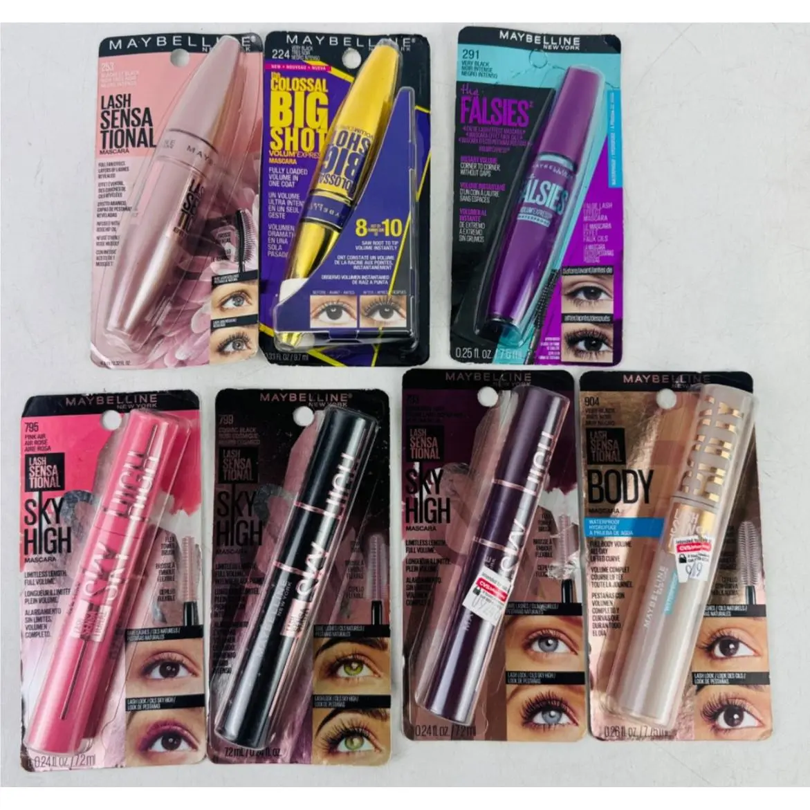 Maybelline Mascara Lot of 7 -lash Sensational Colossal Big Shot Falsies Body Sky