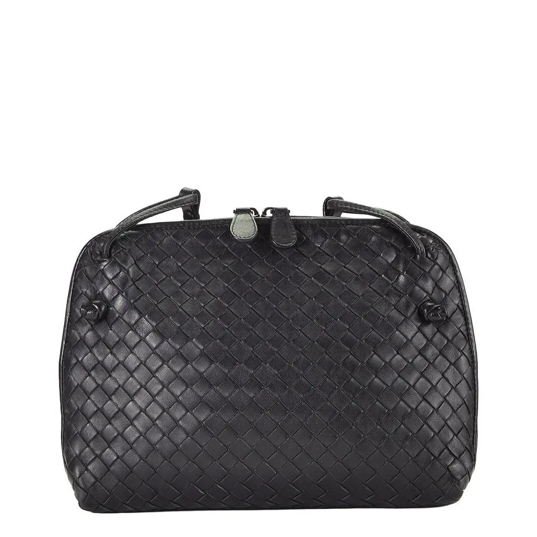 Black Intrecciato Leather Nodini Crossbody Pre-loved by Bottega Veneta