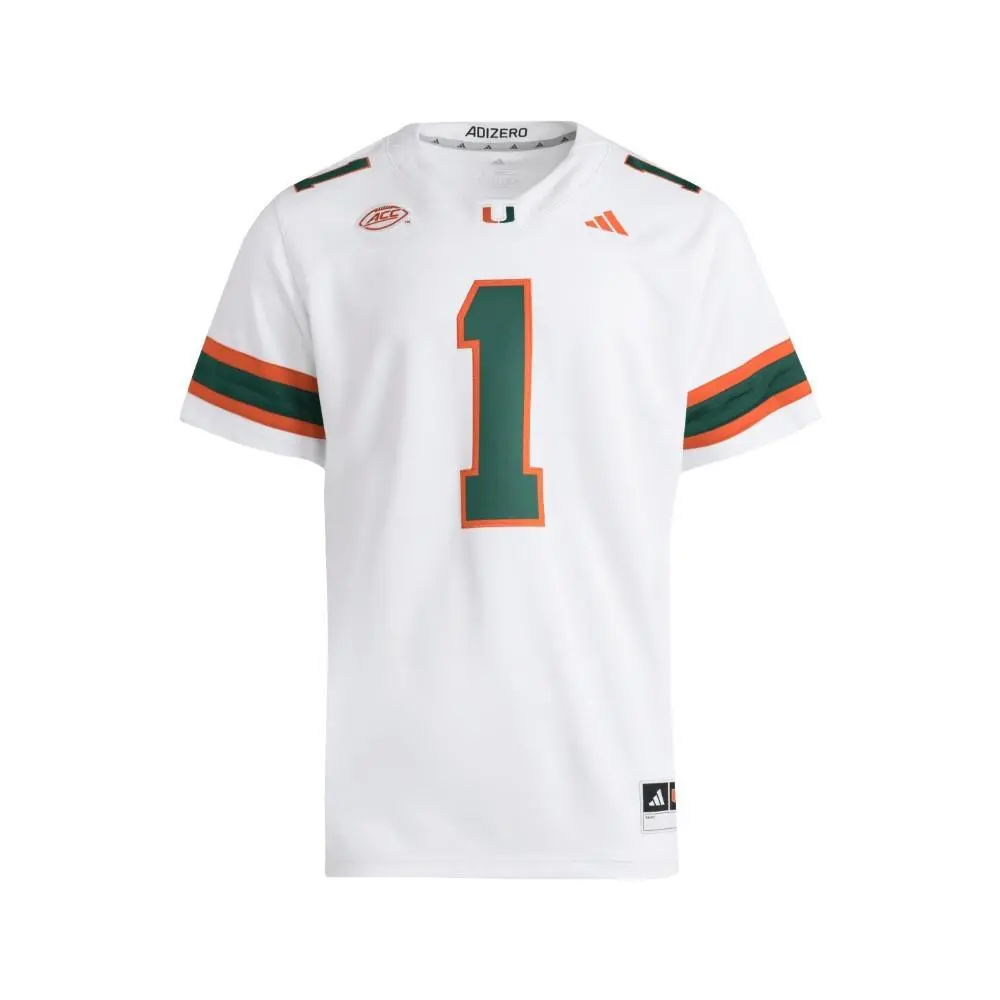 Miami Hurricanes Premier Away Football Jersey Mens White SB1158-JM5599 by Adidas