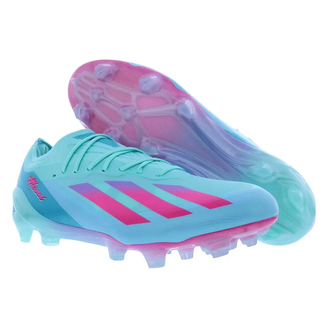 Adidas X Crazyfast Messi Hype.1 Firm Ground Unisex Shoes - Flash Aqua/Lucid Pink/Lucid Cyan, Main: Blue