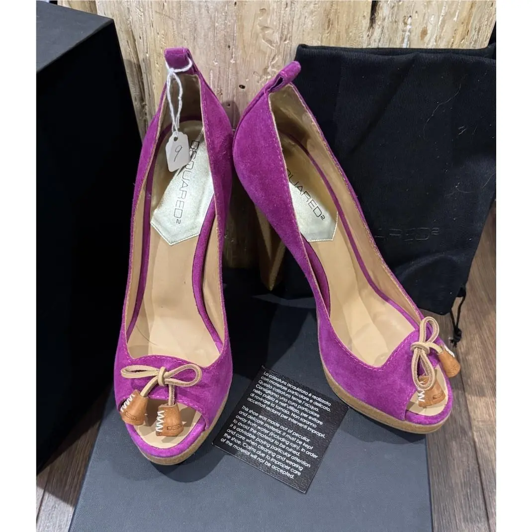 DSQUARED2 Fuchsia Suede Peep Toe Platform Tassel Pumps Box Dust Bag Italy 9