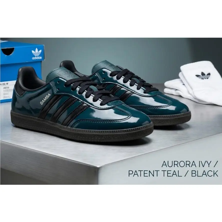 Adidas Samba OG W JR8750 Women’s 7.5 Aurora Ivy Patent Teal Black Sneakers