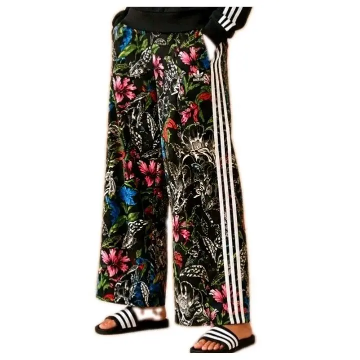 Adidas x Farm Rio Wide Leg Loose Fit Track Pant Womens XL Black Floral