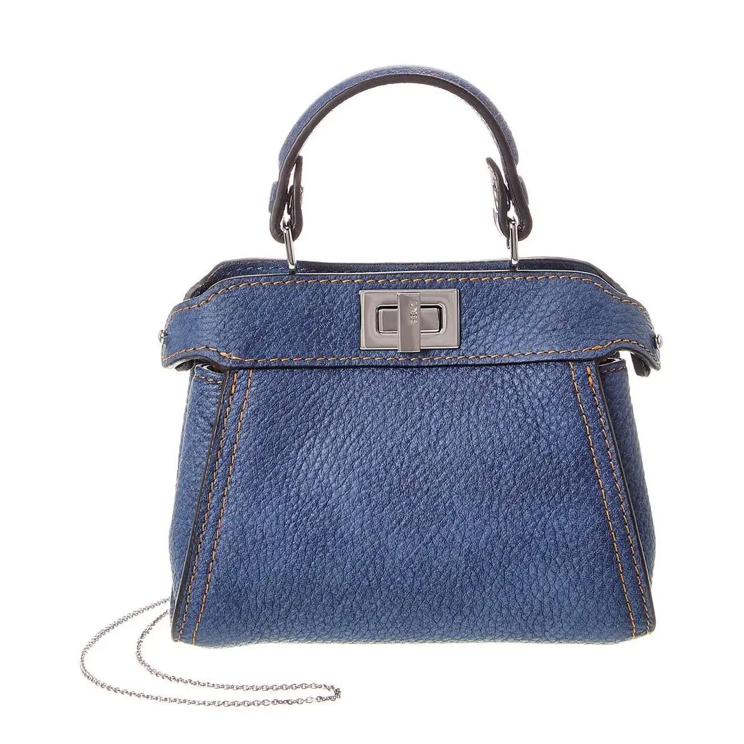 Fendi Nano Peekaboo Leather Clutch Women`s Blue