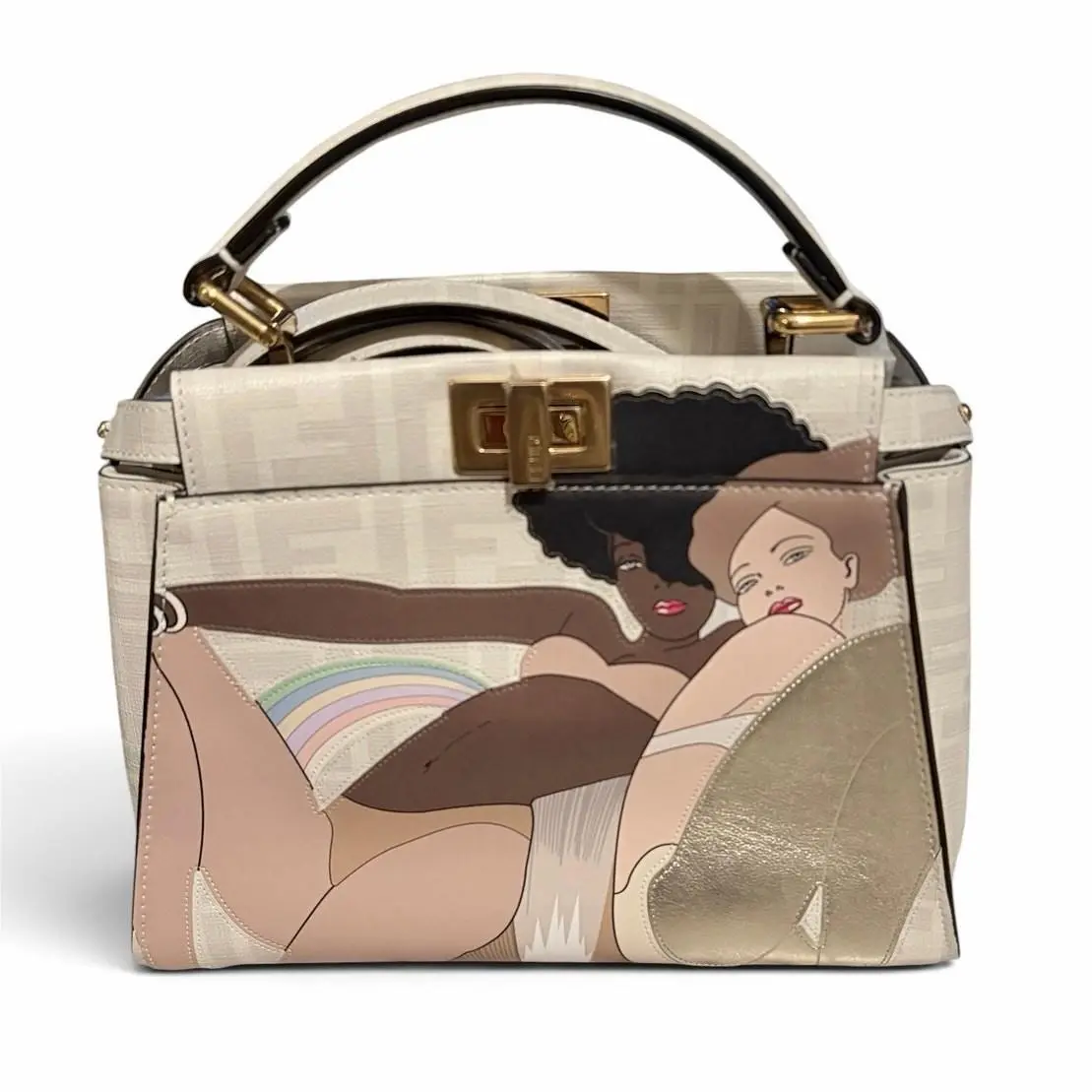Fendi Peekaboo Mini Disco Dance Antonio Lopez Intarsio Pearl Leather Crossbody