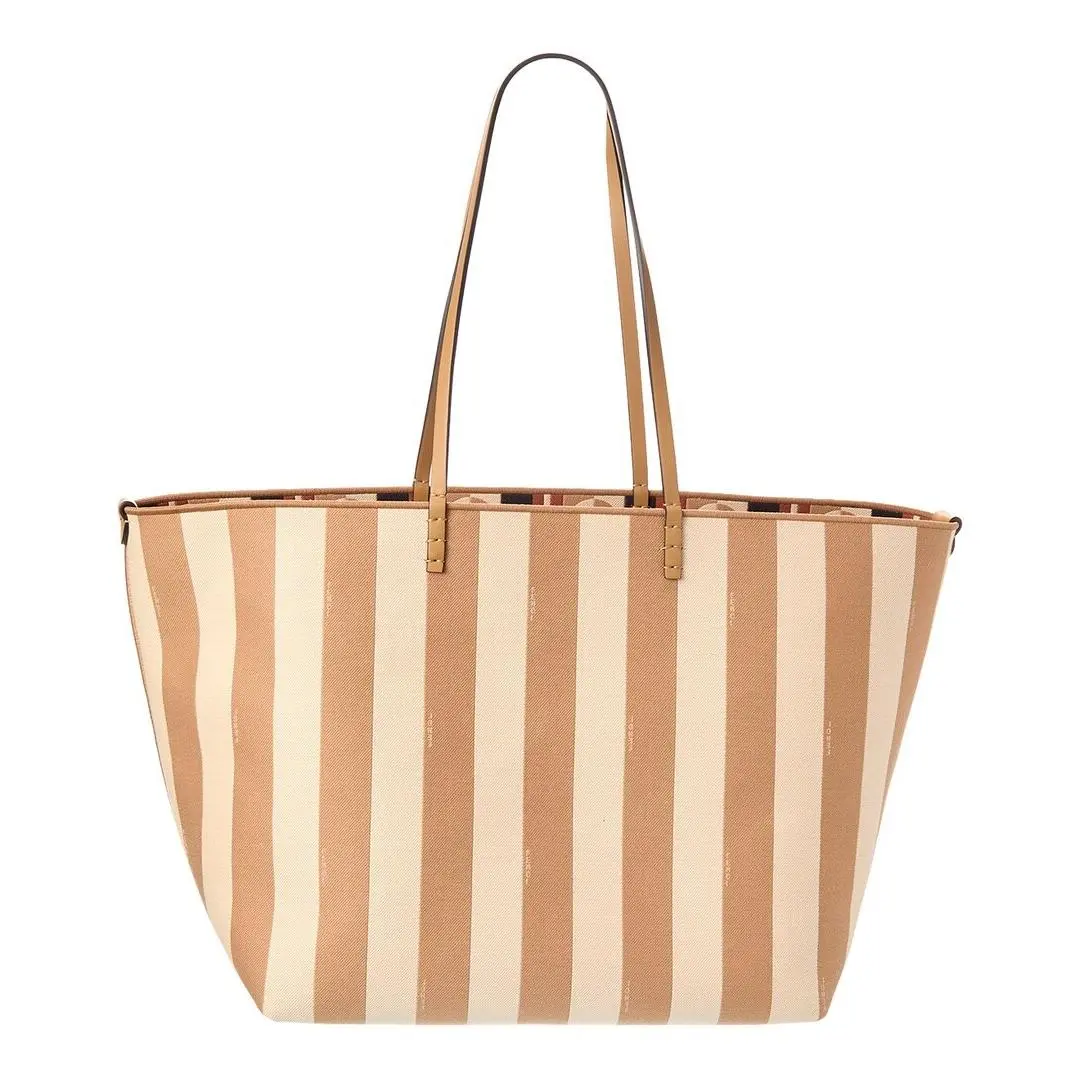 Fendi Roll Large Canvas Leather Tote Women`s Beige