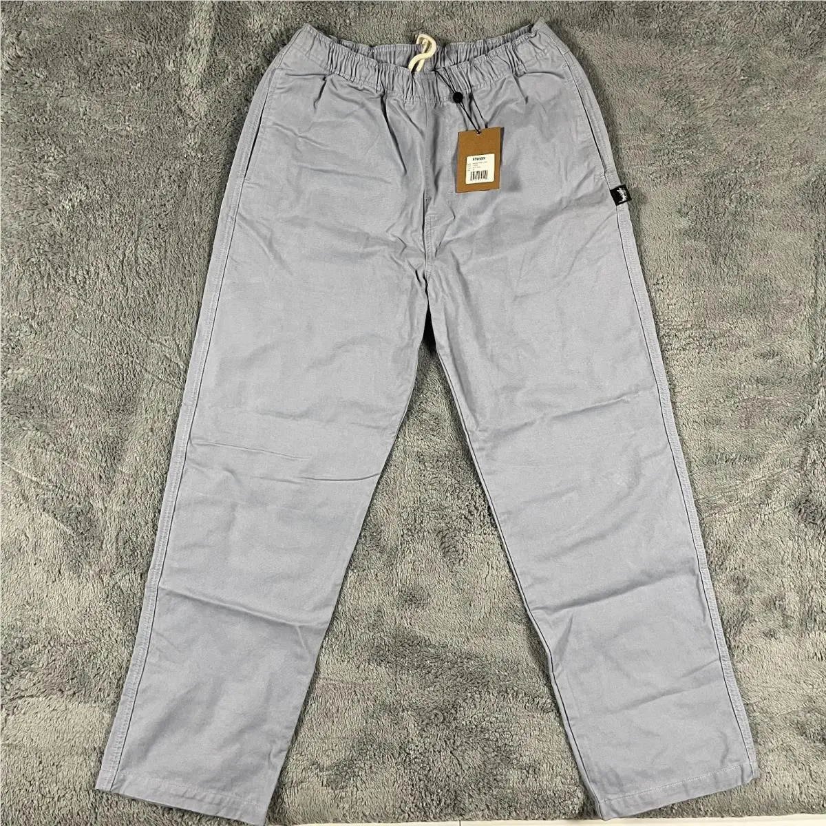 Stussy Brushed Beach Pants Men Medium Dusty Blue Elastic Waist Drawstring 116553